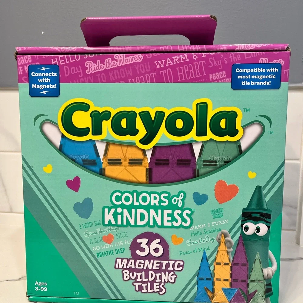New CreateOn Crayola Colors Kindness Magnetic Tiles, Building Kids Set Ages 3/up